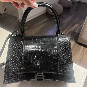Large balenciaga black crocodile hourglass bag